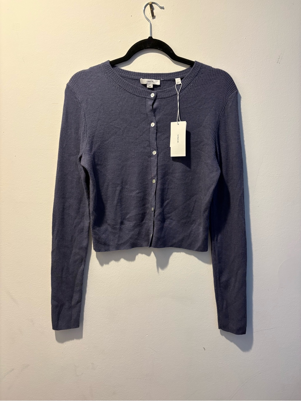 Vince Navy Cropped Button-Front Cardigan
